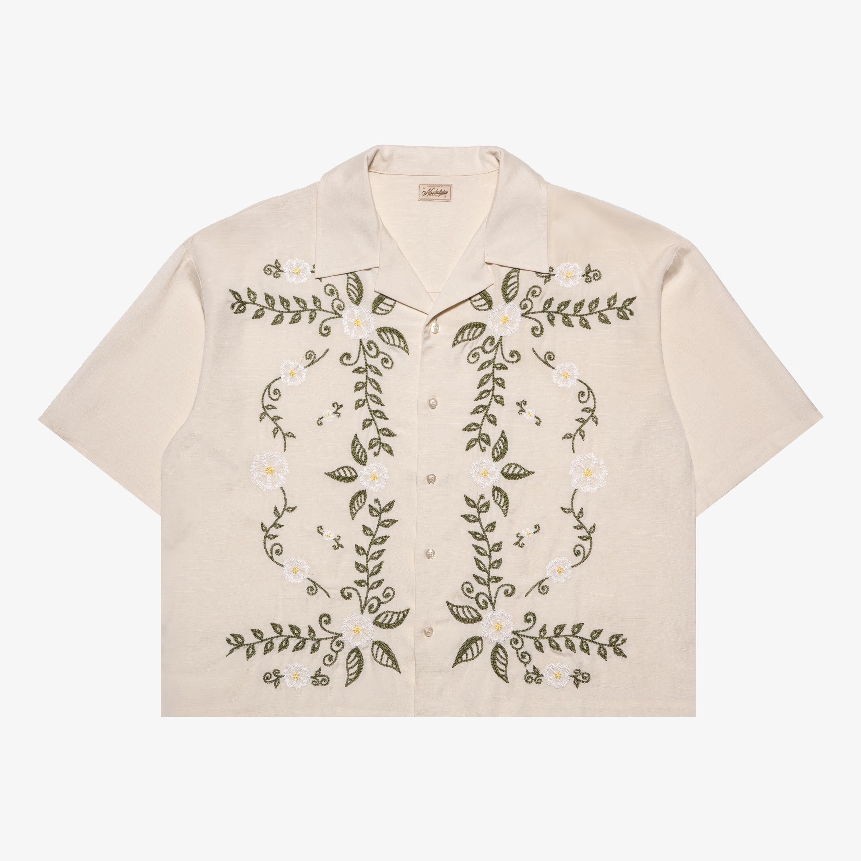 CREAM FLORAL LINEN SHIRT