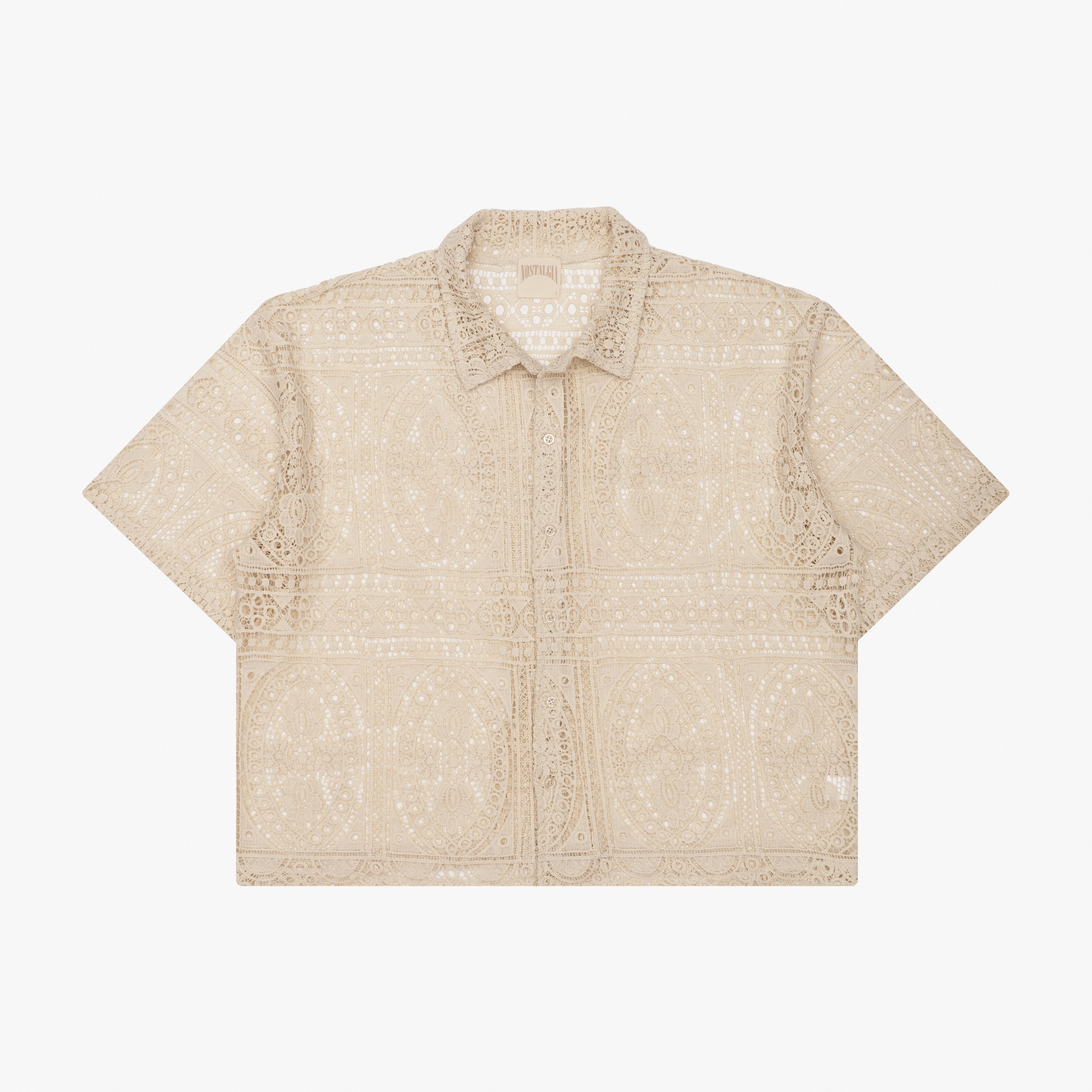 CREAM BARRIO LACE BUTTON-UP