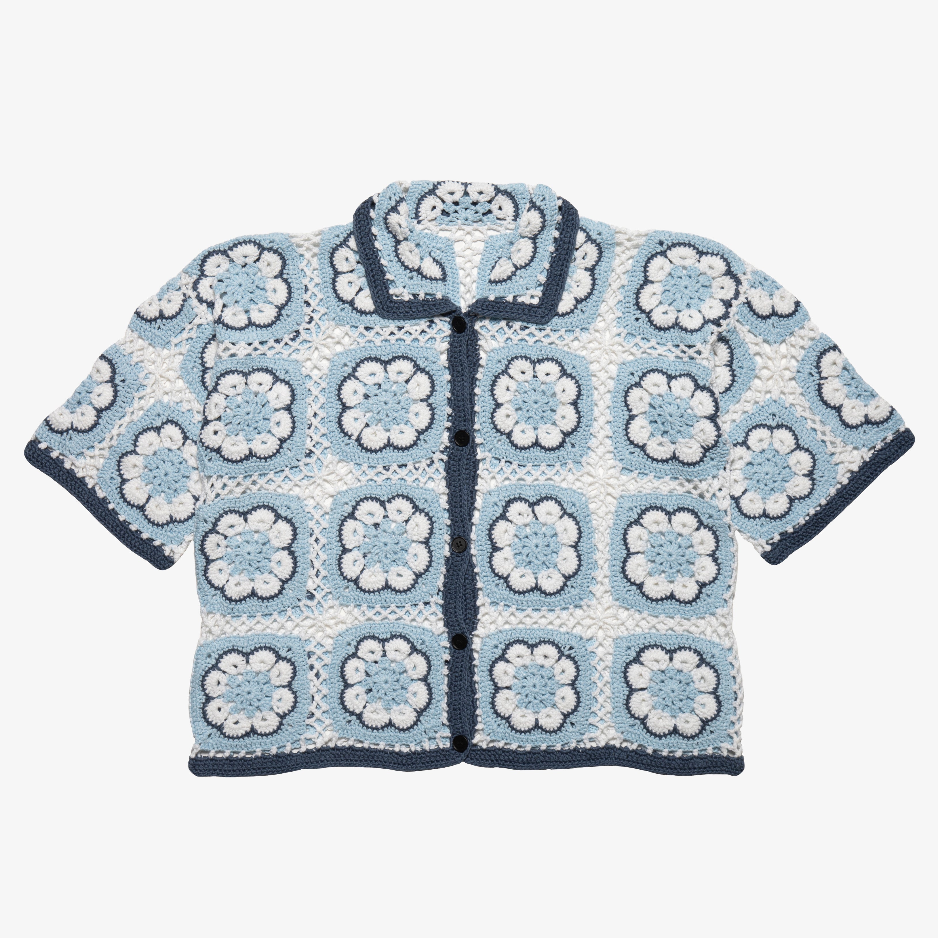 BLUE CROCHET BUTTON UP