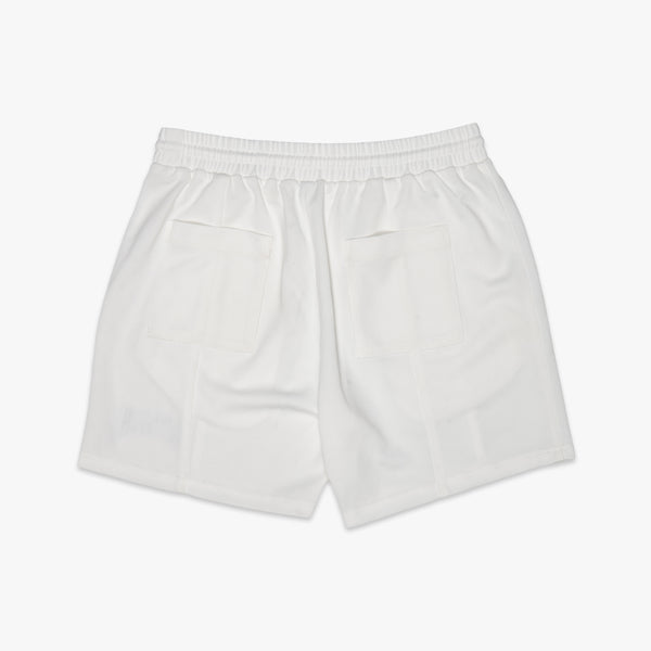 WHITE PLEATED MESH SHORT