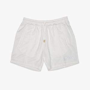 WHITE PLEATED MESH SHORT