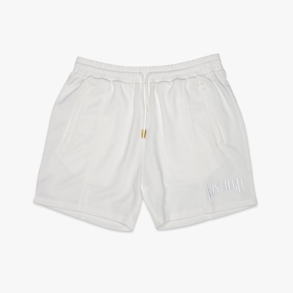WHITE PLEATED MESH SHORT